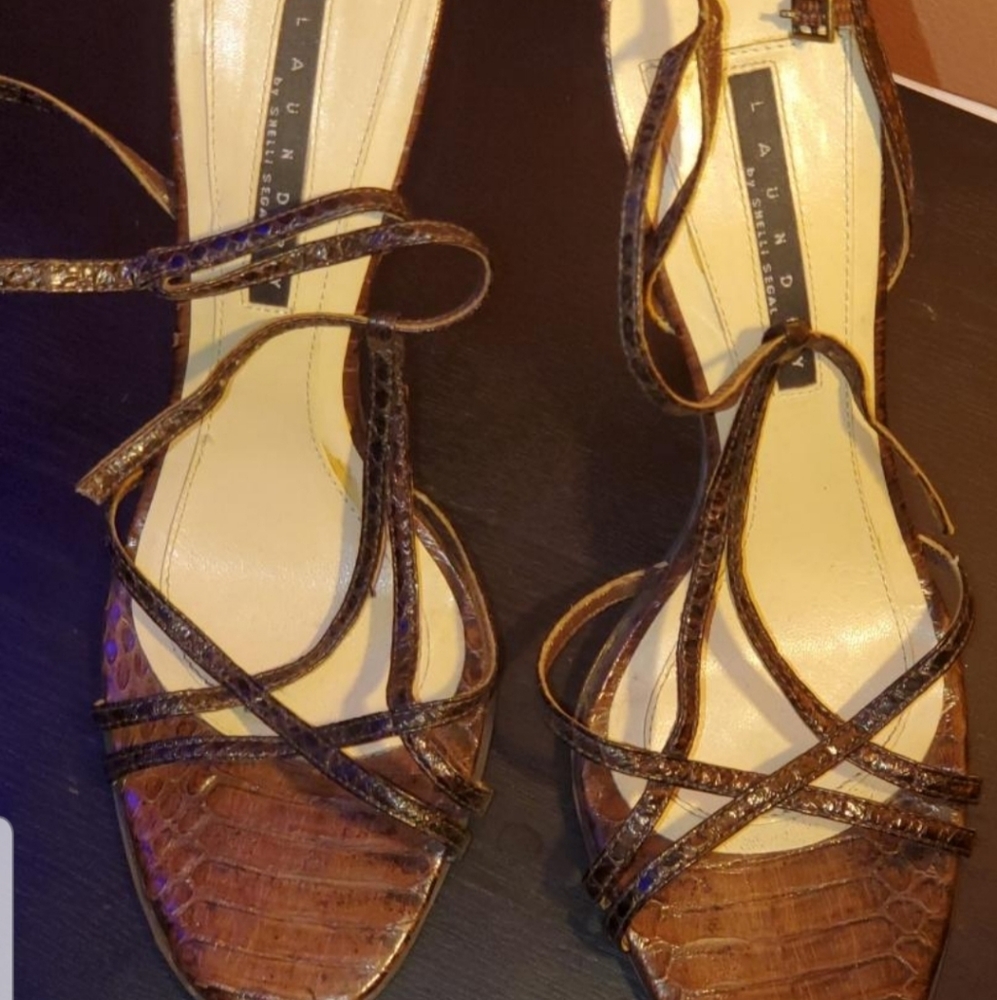 Brown  Crocodale printed  Sandals with a stiletto